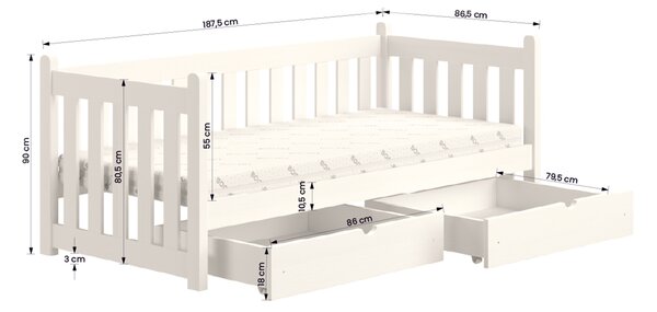 Swen gyerekágy 80x180 cm fiókokkal - szürke