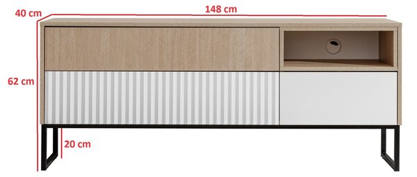 Bliwon TV-szekrény 148 cm fiókokkal - skandináv halszálka / fehér matt