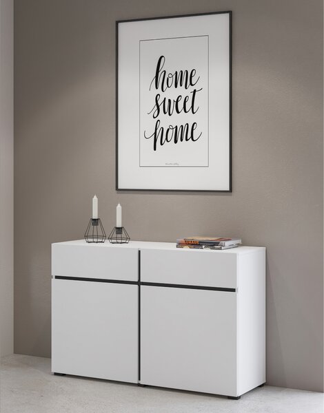 Cross fiókos komód 119 cm - fehér / fekete