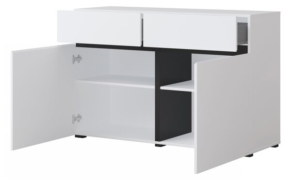 Cross fiókos komód 119 cm - fehér / fekete