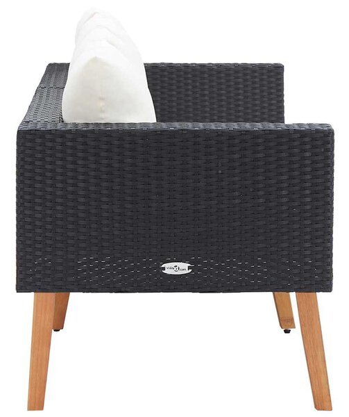 Kétszemélyes fekete polyrattan kerti kanapé párnákkal
