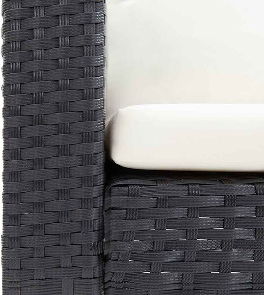 Kétszemélyes fekete polyrattan kerti kanapé párnákkal