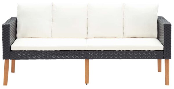 Kétszemélyes fekete polyrattan kerti kanapé párnákkal