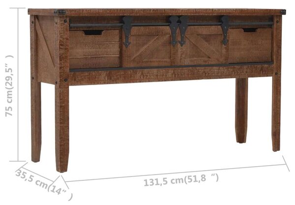 Rusztikus Fenyő Konzolasztal - 2 Fiókkal és 2 Rekeszzel - 131x35,5x75 cm