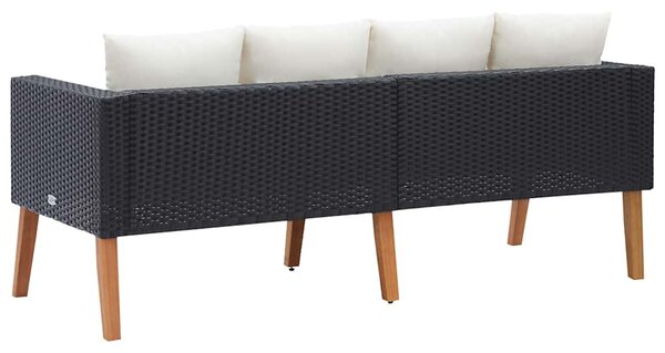 Kétszemélyes fekete polyrattan kerti kanapé párnákkal