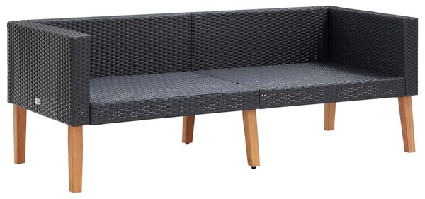 Kétszemélyes fekete polyrattan kerti kanapé párnákkal