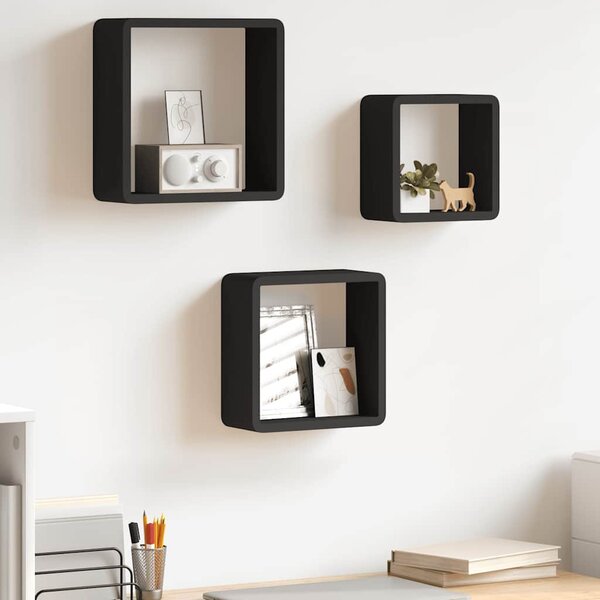 3 db fekete MDF fali kockapolc