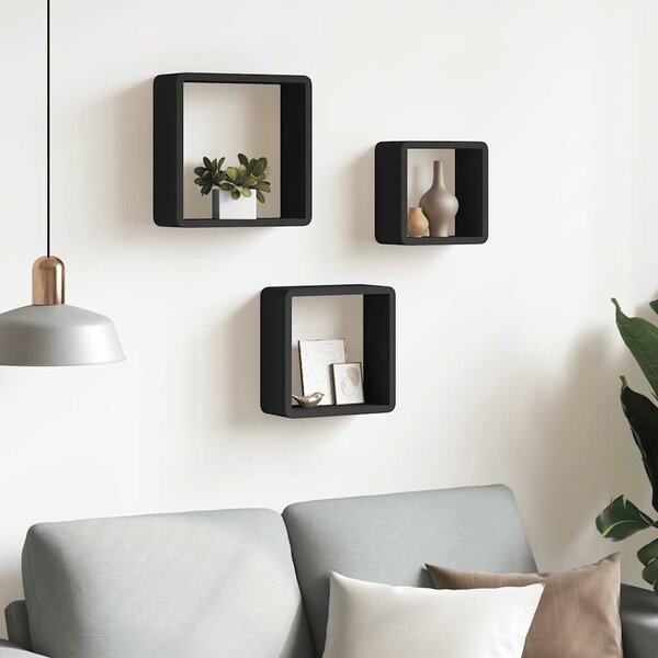 3 db fekete MDF fali kockapolc