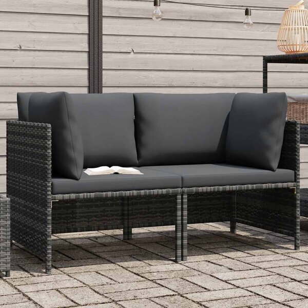 Szürke kétszemélyes polyrattan kerti kanapé párnákkal
