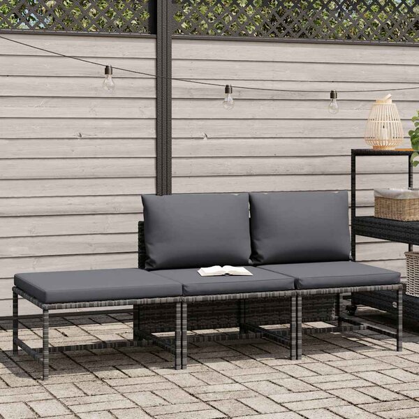 3 részes szürke polyrattan kerti ülőgarnitúra párnákkal