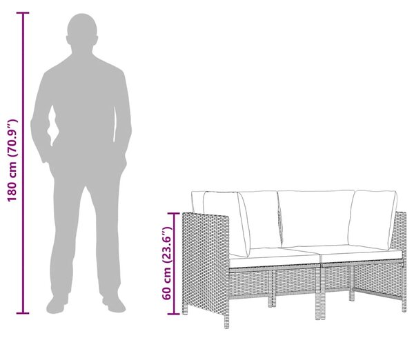 Szürke kétszemélyes polyrattan kerti kanapé párnákkal