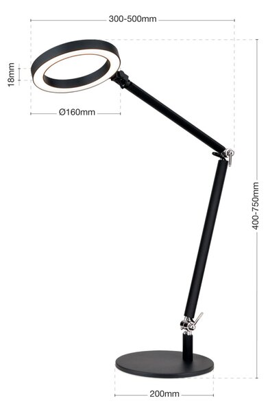 RINGO modern LED asztali lámpa , fekete, 1100lm