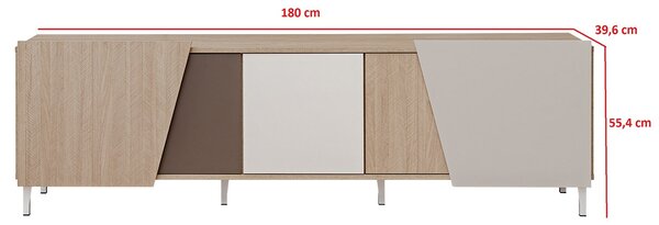 Miraza TV szekrény 180 cm - skandináv halszálka / bézs / fehér / barna