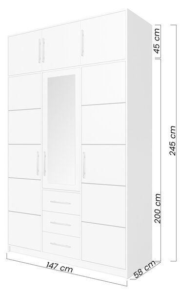 Bali ruhásszekrény felső elemmel 147 cm - sonoma tölgy