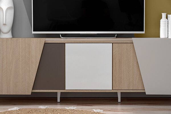 Miraza TV szekrény 180 cm - skandináv halszálka / bézs / fehér / barna