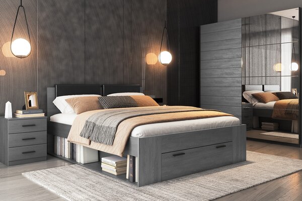 Postel 160x200 kárpitozott ágy fejtámlája Galaxy 51 - tölgy carbon