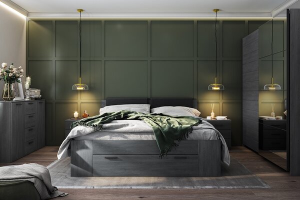 Postel 160x200 kárpitozott ágy fejtámlája Galaxy 51 - tölgy carbon