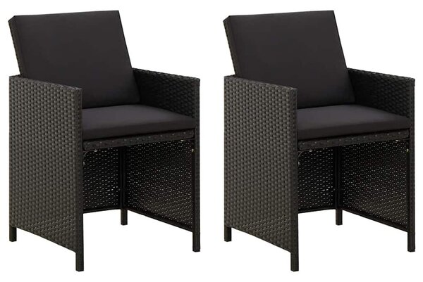 2 db fekete polyrattan kerti szék párnával
