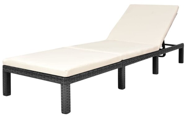 Fekete polyrattan napozóágy párnával