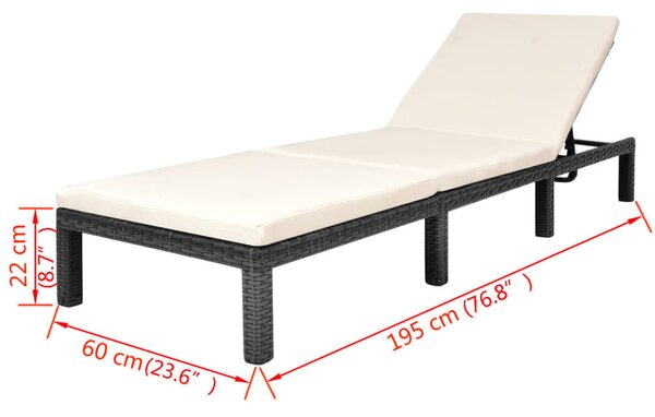 Fekete polyrattan napozóágy párnával