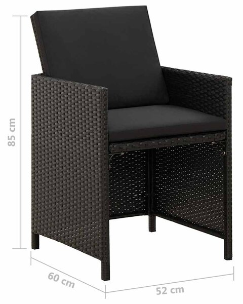 2 db fekete polyrattan kerti szék párnával