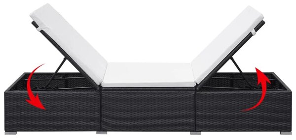 Fekete polyrattan napozóágy párnával