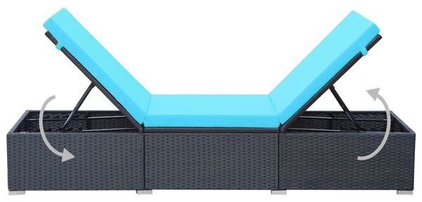 Fekete polyrattan napozóágy párnával