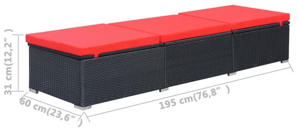 Fekete polyrattan napozóágy párnával