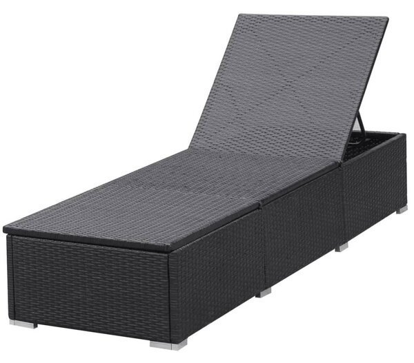 Fekete polyrattan napozóágy párnával