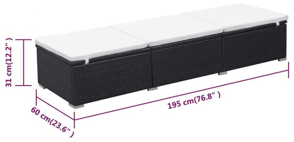 Fekete polyrattan napozóágy párnával