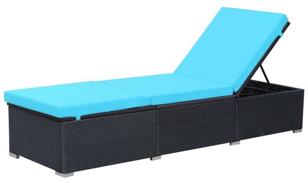 Fekete polyrattan napozóágy párnával