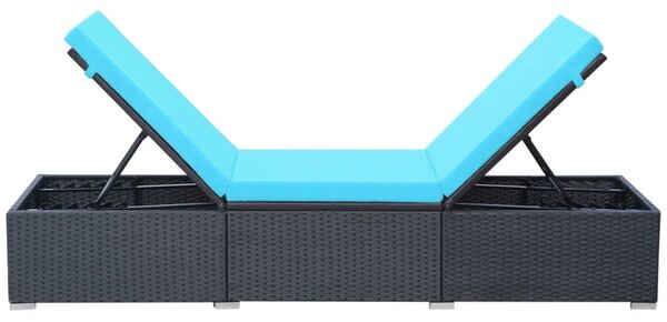 Fekete polyrattan napozóágy párnával
