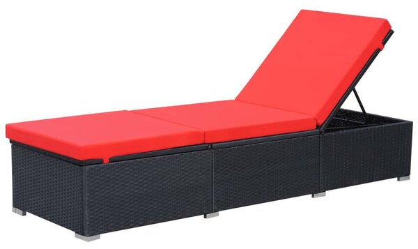 Fekete polyrattan napozóágy párnával