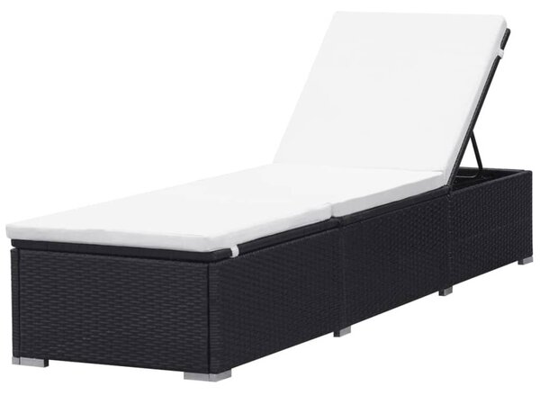 Fekete polyrattan napozóágy párnával