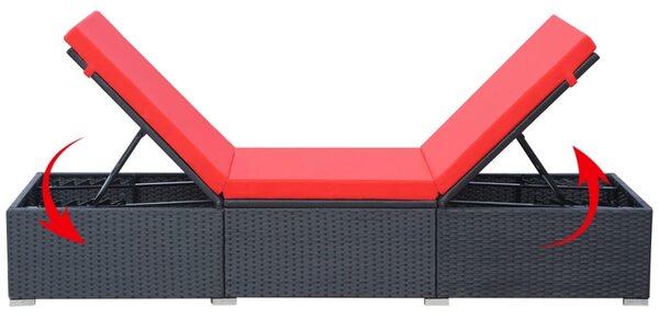 Fekete polyrattan napozóágy párnával