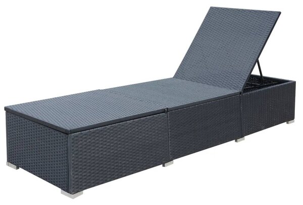 Fekete polyrattan napozóágy párnával