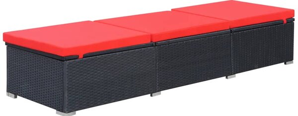 Fekete polyrattan napozóágy párnával