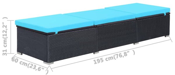 Fekete polyrattan napozóágy párnával