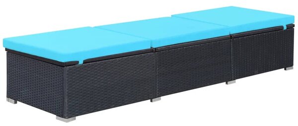 Fekete polyrattan napozóágy párnával