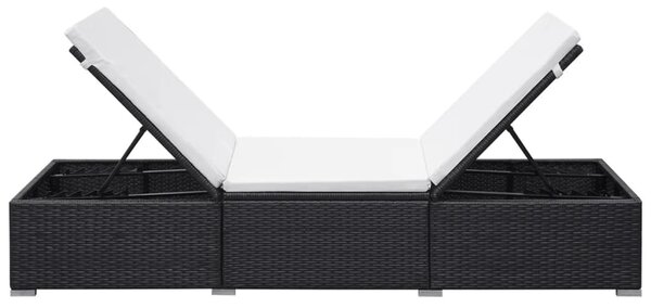 Fekete polyrattan napozóágy párnával