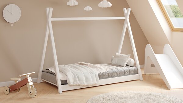 Tipi gyerekágy 70x140 fa házikó - fehér