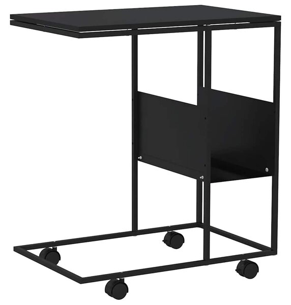 Fekete szerelt fa kisasztal kerekekkel 55x36x63,5 cm