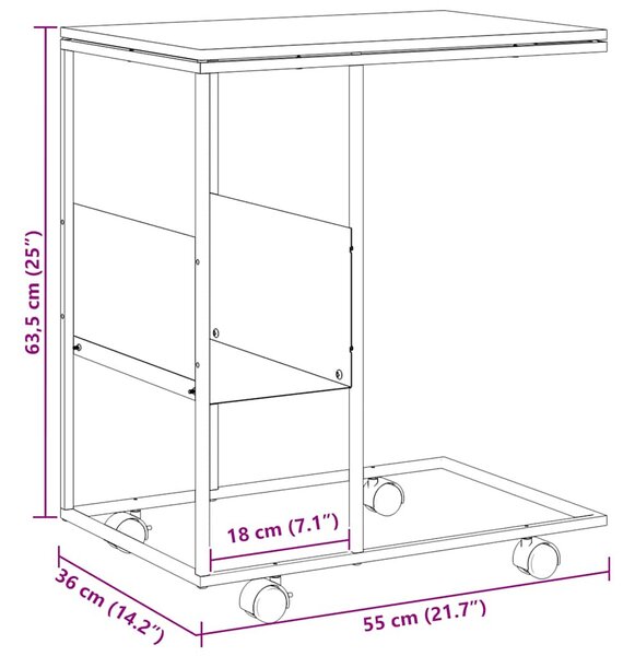Fekete szerelt fa kisasztal kerekekkel 55x36x63,5 cm