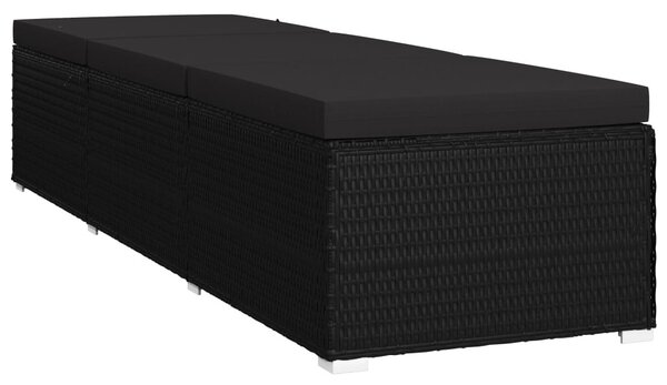 Fekete polyrattan napozóágy párnával
