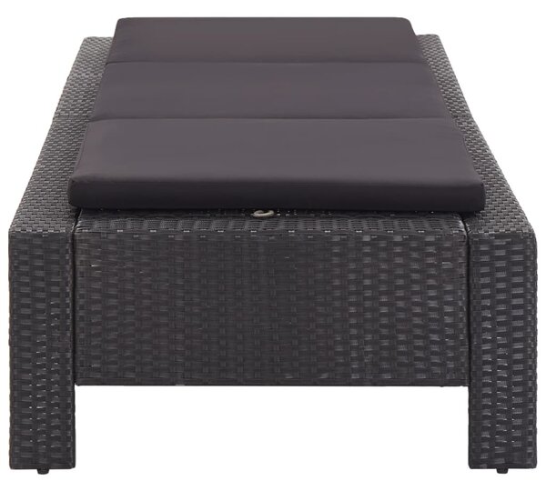 Fekete polyrattan napozóágy párnával