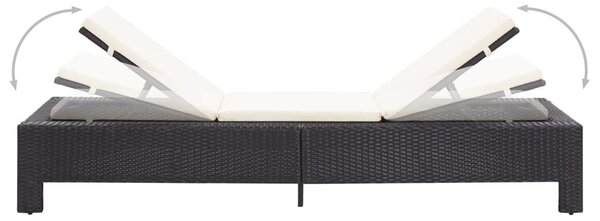Fekete polyrattan napozóágy párnával