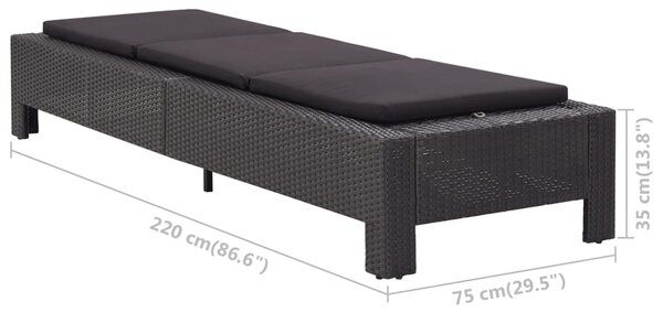 Fekete polyrattan napozóágy párnával