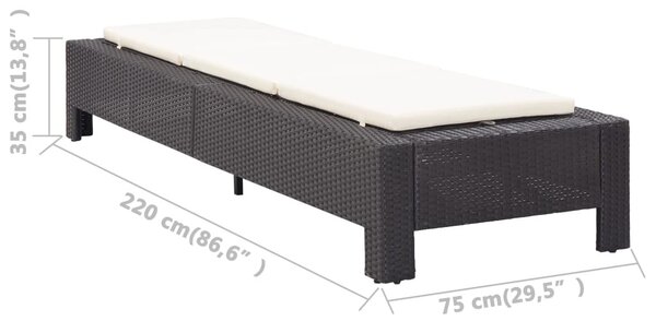 Fekete polyrattan napozóágy párnával