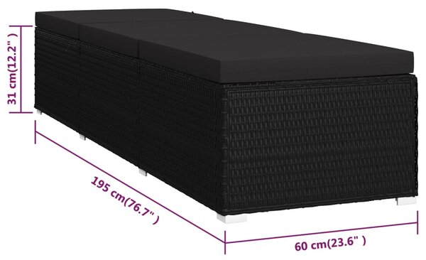 Fekete polyrattan napozóágy párnával