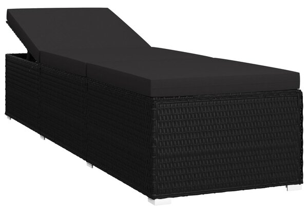 Fekete polyrattan napozóágy párnával